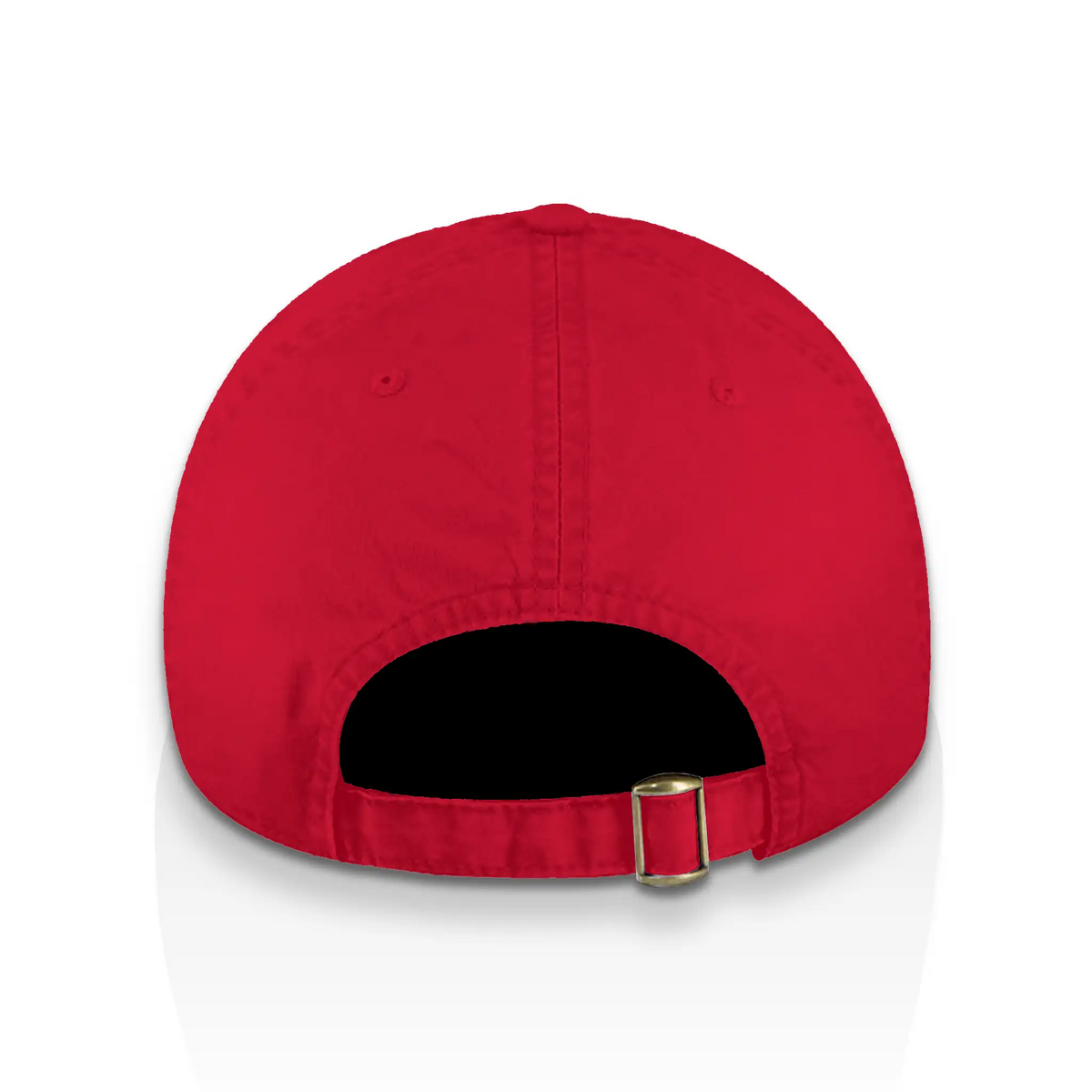 Low Profile Cap, black logo on red, strap